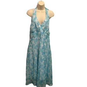 FLP Faith.Love. Fashion size 16 aqua blue & white print halter dress midi length